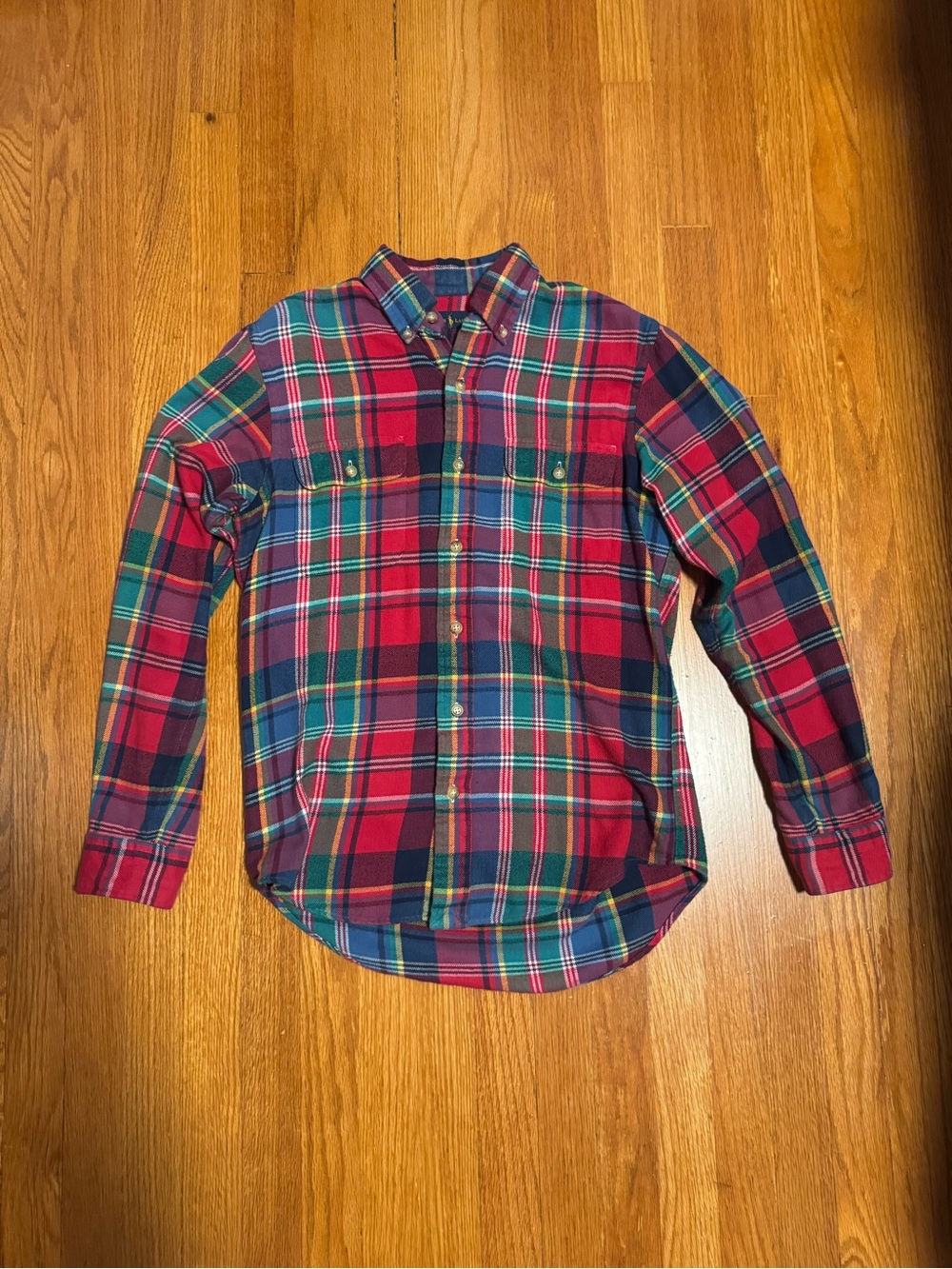 Polo Ralph Lauren Men's Red Plaid Flannel Button-Up Shirt Size S Elbow Patches